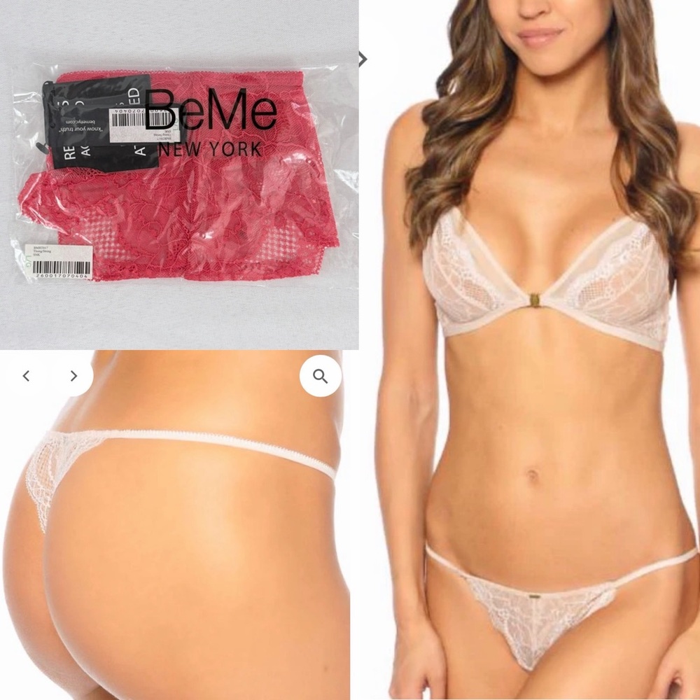 BeMe New York (Set of 2) European Lace G-String Thongs Red & Nude. Large. NWT